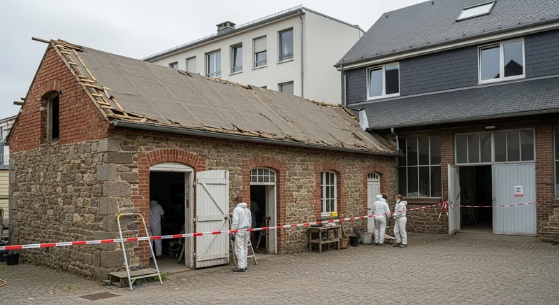 Repérage et retrait dans une dépendance d'atelier, Sarreguemines, quartier du Moulin